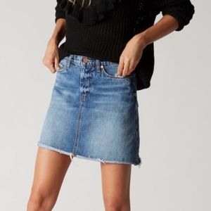 BLANK NYC Rigid Denim Mini Skirt Blue Raw Hem Size 28 US 6 High Waist Cotton.